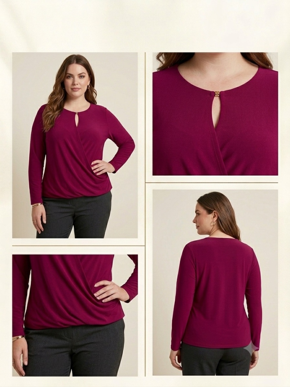 Ivanka Trump Deep Magenta Keyhole Top with Gold Accent - Picture 1 of 5